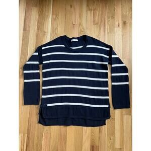 Caroline Grace Nautical Navy White Stripe Cotton Cashmere Tunic Sweater (size M)
